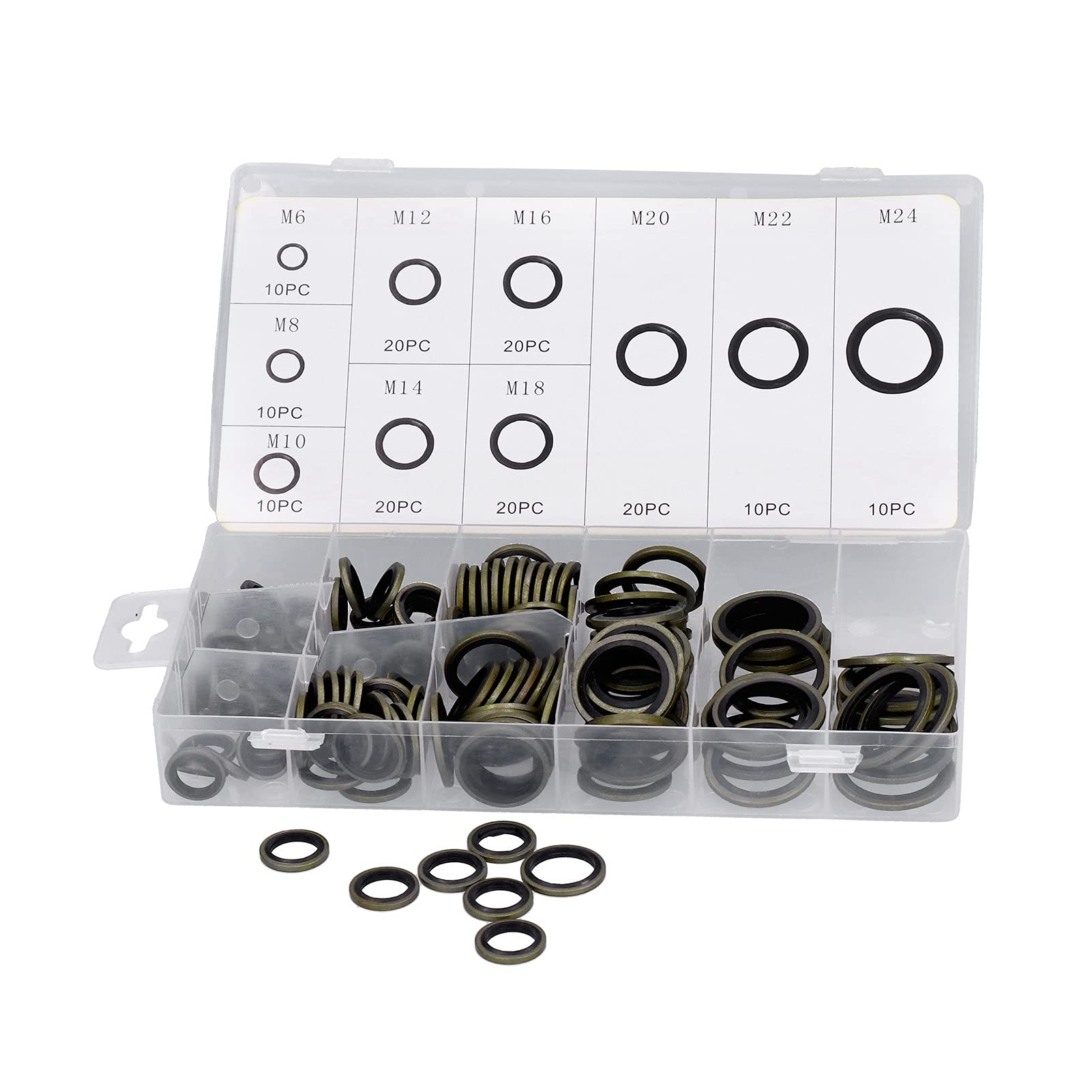 Surtido de arandelas de sellado unido 150 piezas Kit de sellado de aceite de alta presión de caucho metálico para dispositivos mecánicos automotrices M6 M8 M10 M12 M14 M16 M18 M20 M22 M24