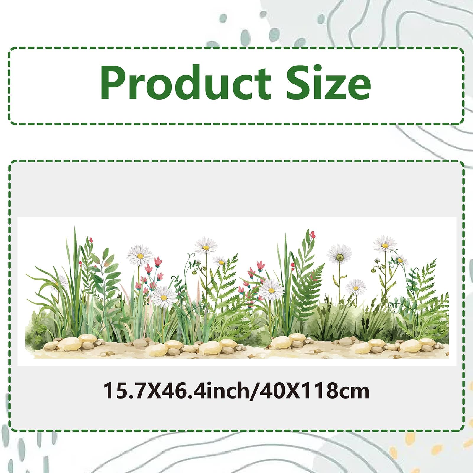 GORGECRAFT 118x39cm Large Green Grass Flower Window Clings Self-Adhesive Daisy Floral Leaves Window Decals Double-Sided Stained Window Sticker Film for Summer Autumn Glass Sliding Door