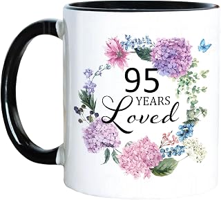 95 Fabulous Birthday Mug, 95th Birthday Coffee Mugs 11oz, 95 Years Loved Floral Coffee Mug With Black Handle, 95th Birthday Gifts for Grandma Mom Wife Aunt Sister Friends (95 Gift)