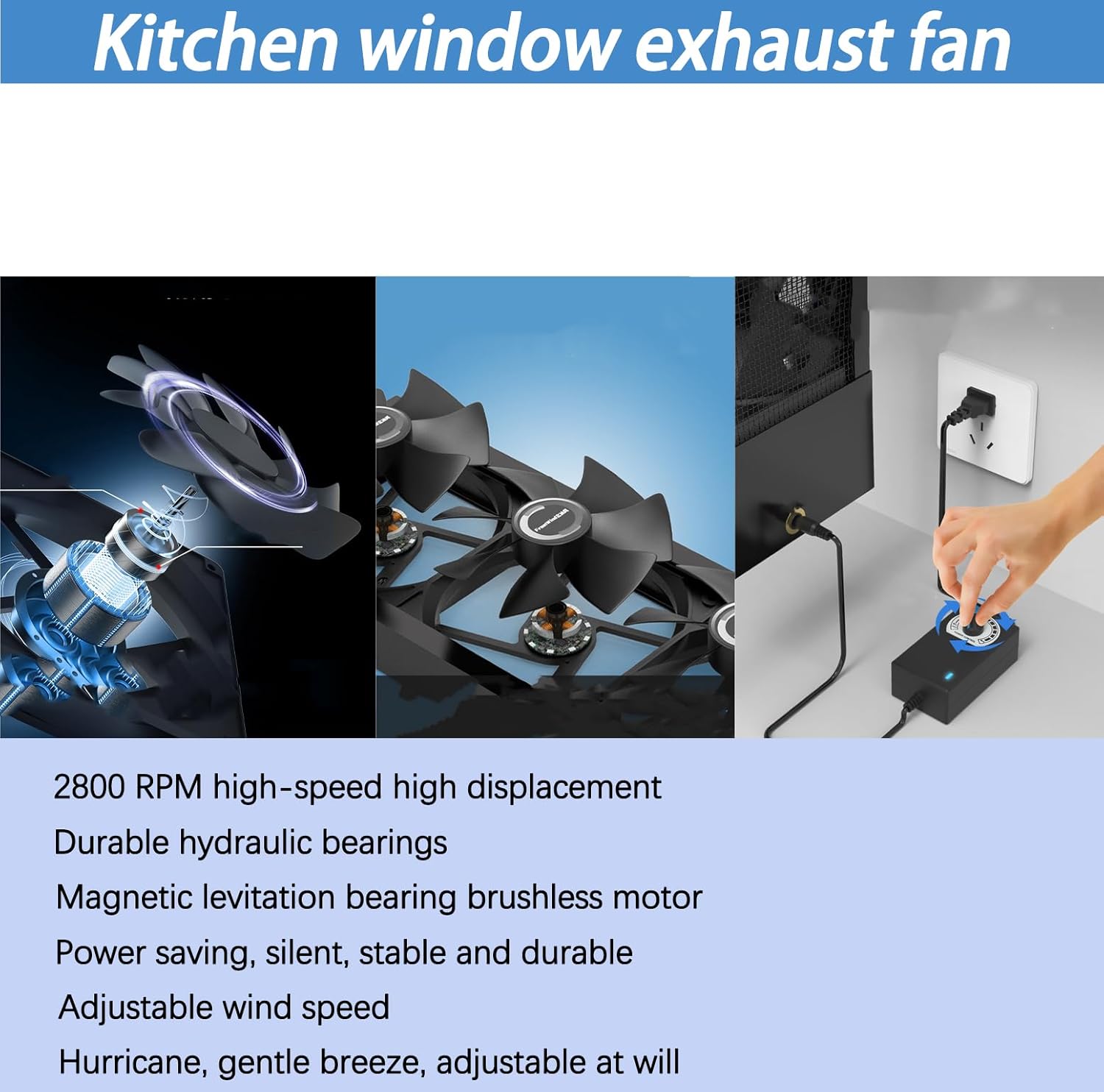 Retractable Window Exhaust Fan, 14-53 Inch Adjustable, 5cm Extendable, Variable Speed, No Drill Installation, Vent Fan for Bedroom Kitchen Home(35-40cm telescopic)