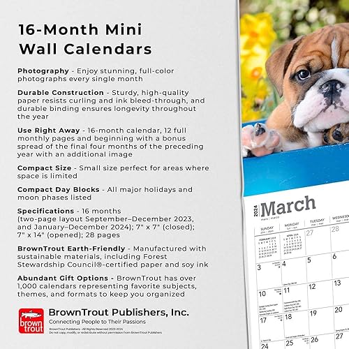 Miniatura 5 de Bulldog Puppies 2024 7 x 14 Inch Monthly Mini Wall Calendar BrownTrout Animals Dog Breeds Puppy