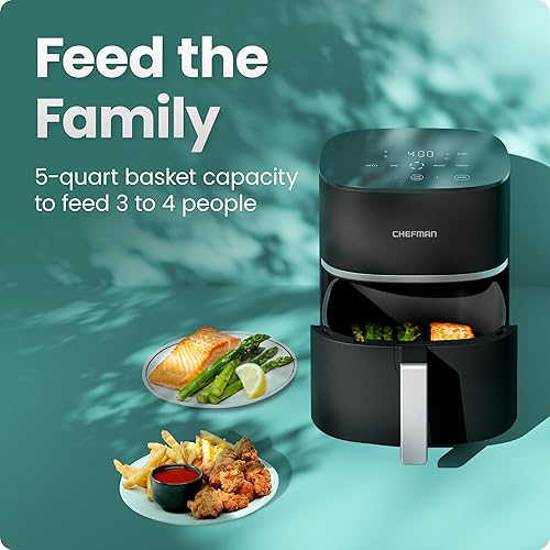 Miniatura 3 de Chefman TurboX - Freidora de aire 4 en 1, freidora de aire de 5 cuartos de galón para pollo extra crujiente, papas fritas, alas y más, freír al
