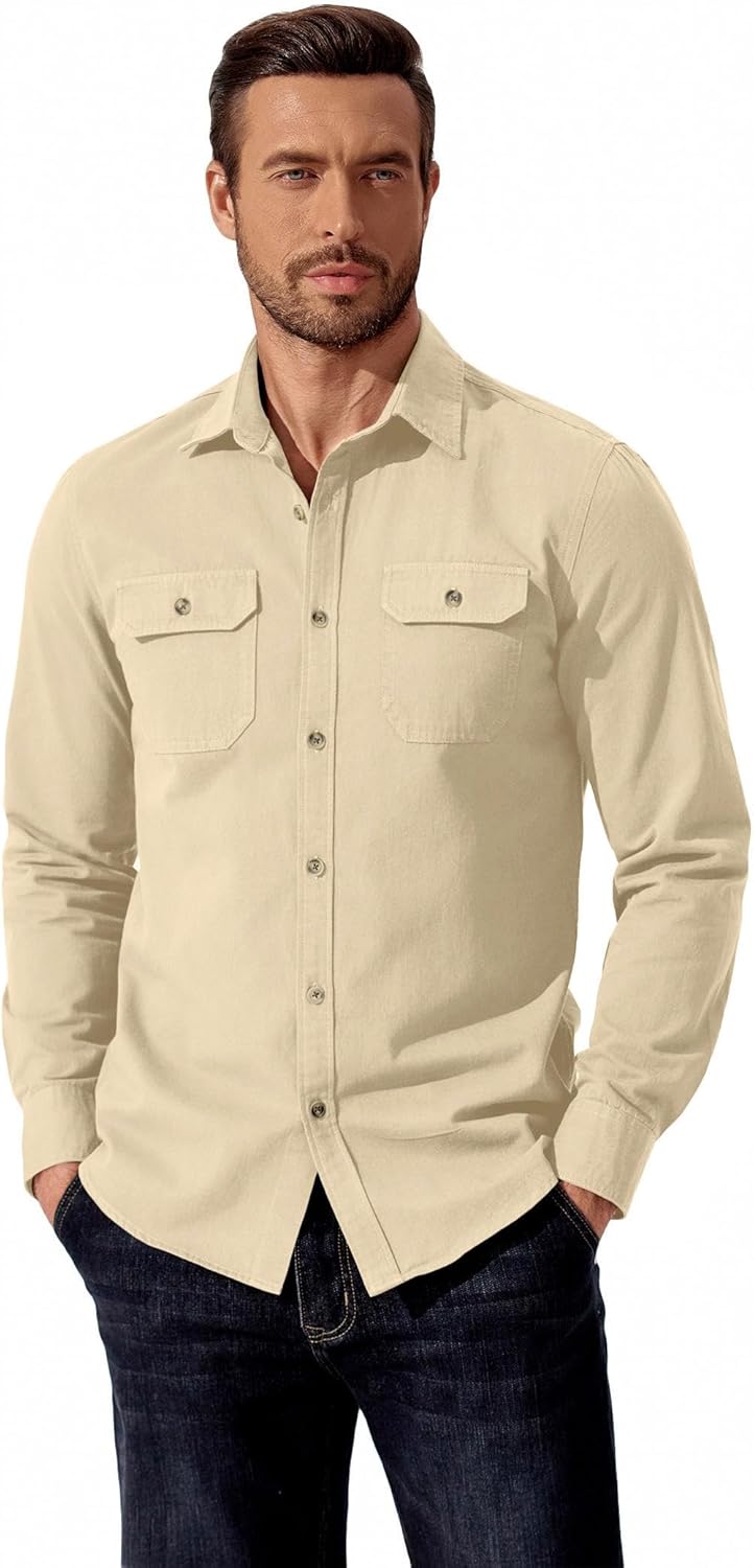 COOFANDY Mens Western Cowboy Shirt Long Sleeve Cotton Button Down Work Shirts with Pockets - Image 2
