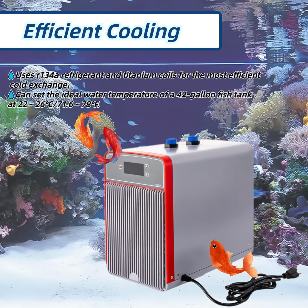 Aquarium Chiller 42Gal 1/10HP Water Chiller Fish Tank Chiller with Water Pump Adjustable Temperature 150W Water Cooler for Hydroponics System, 110V 13.38 * 7.87 * 12.59in