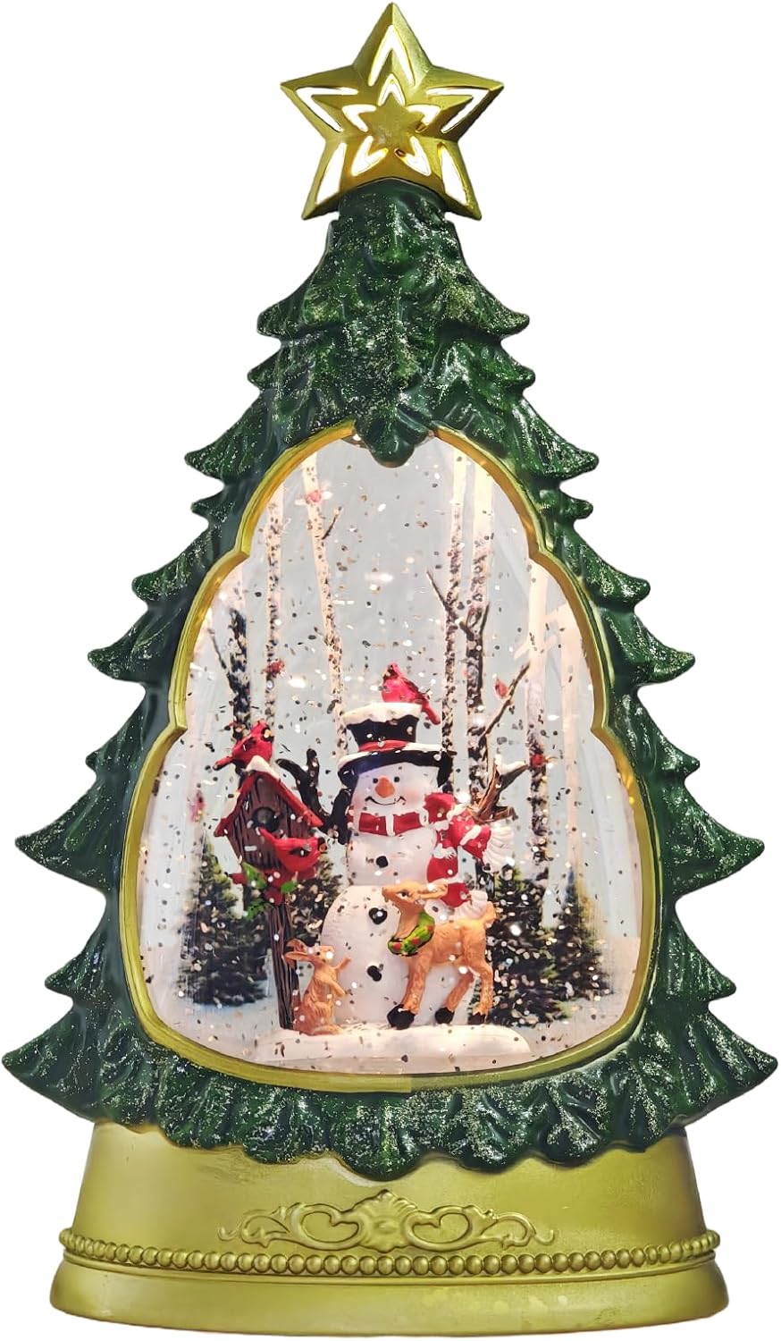 christmas snow globes, lighted christmas tree glittering water snow globe lantern with light & 8 music for xmas decorations gift - snowman