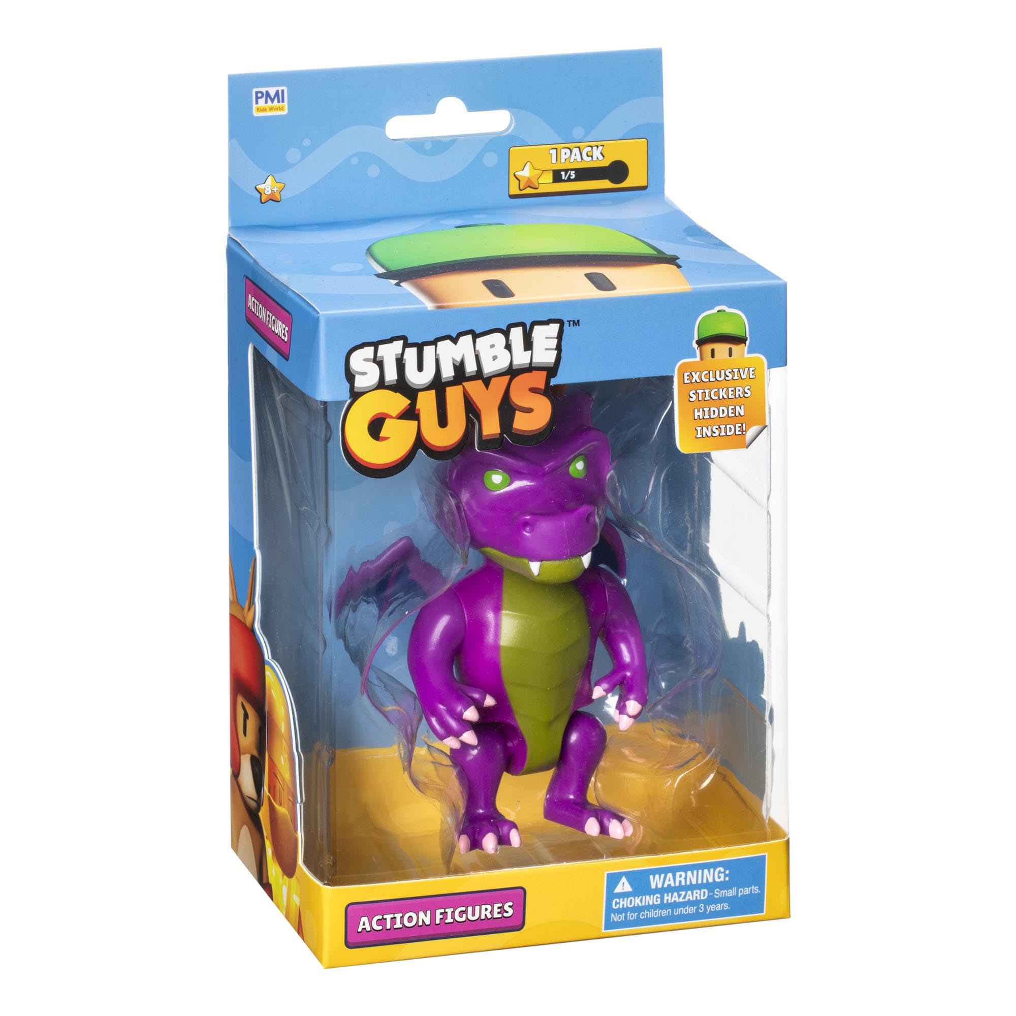 BANDAI - Stumble Guys - Dusk Dragon - Figurine 11 cm avec Stickers - Personnage articulé - Figurine Jeu vidéo Stumble Guys Dusk Dragon - Figurine Dragon - Jouet Enfant Ado 8 Ans et + - PMS6210C