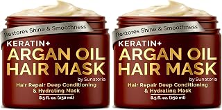 SUNATORIA Neue Arganöl-Haarmaske mit Keratin – Haarspülung für trockenes, geschädigtes, krauses Haar & Spliss – Haarkur Serum für Haarreparatur & Hydratisierung (Packung mit 2)