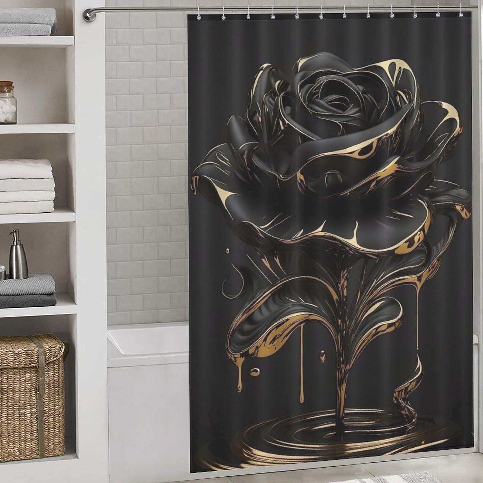 Rose Shower Curtain Polyester Fabric Waterproof Shower Curtain Liner, 3D Pattern for Shower Stall, Bathroom Curtains with 12 PCS Hooks 60x72Inch（152x183cm）
