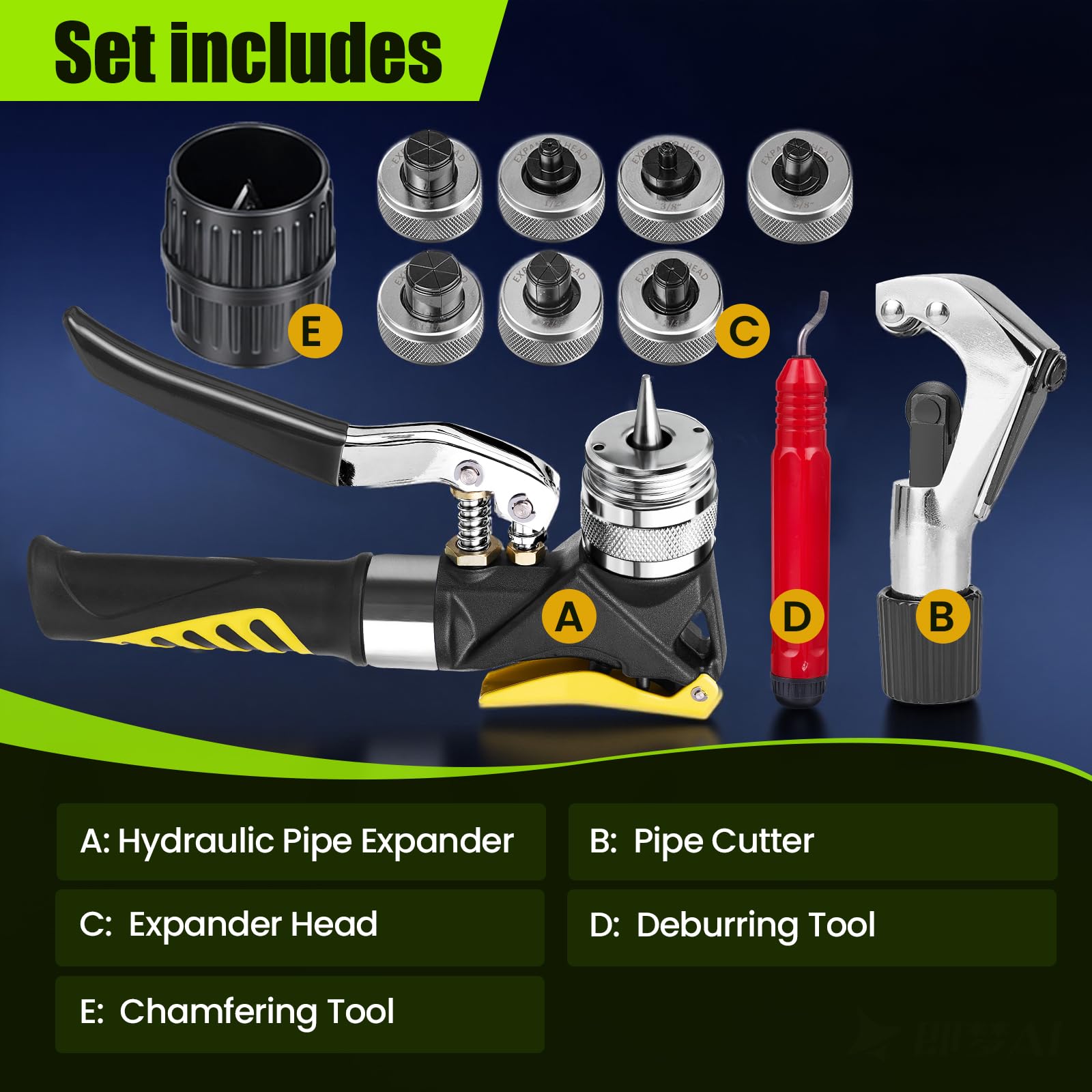 Kit expansor hidráulico de Tubos de Cobre – Herramienta de recalcado Vac con cortatubos y Herramienta de desbarbado