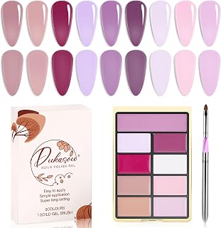 Solid Gel Nail Polish Set, 9 Colors Pink Purple Solid Cream Gel Polish Palette with Brush, Solid Ombre Nail Polish for Women DIY Manicure Art