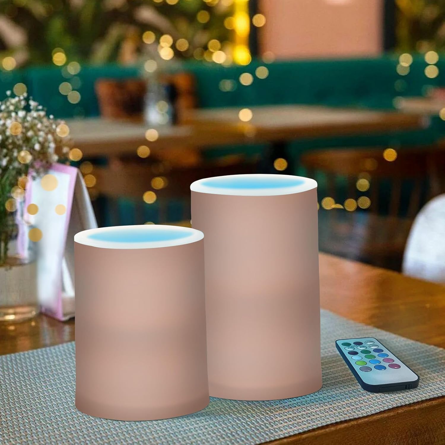 Flameless Candles Terracotta Color Battery Operated Flameless Flickering Electric Fake Candle LED Candles with Timer for Home Wedding Halloween Christmas 2 Pack