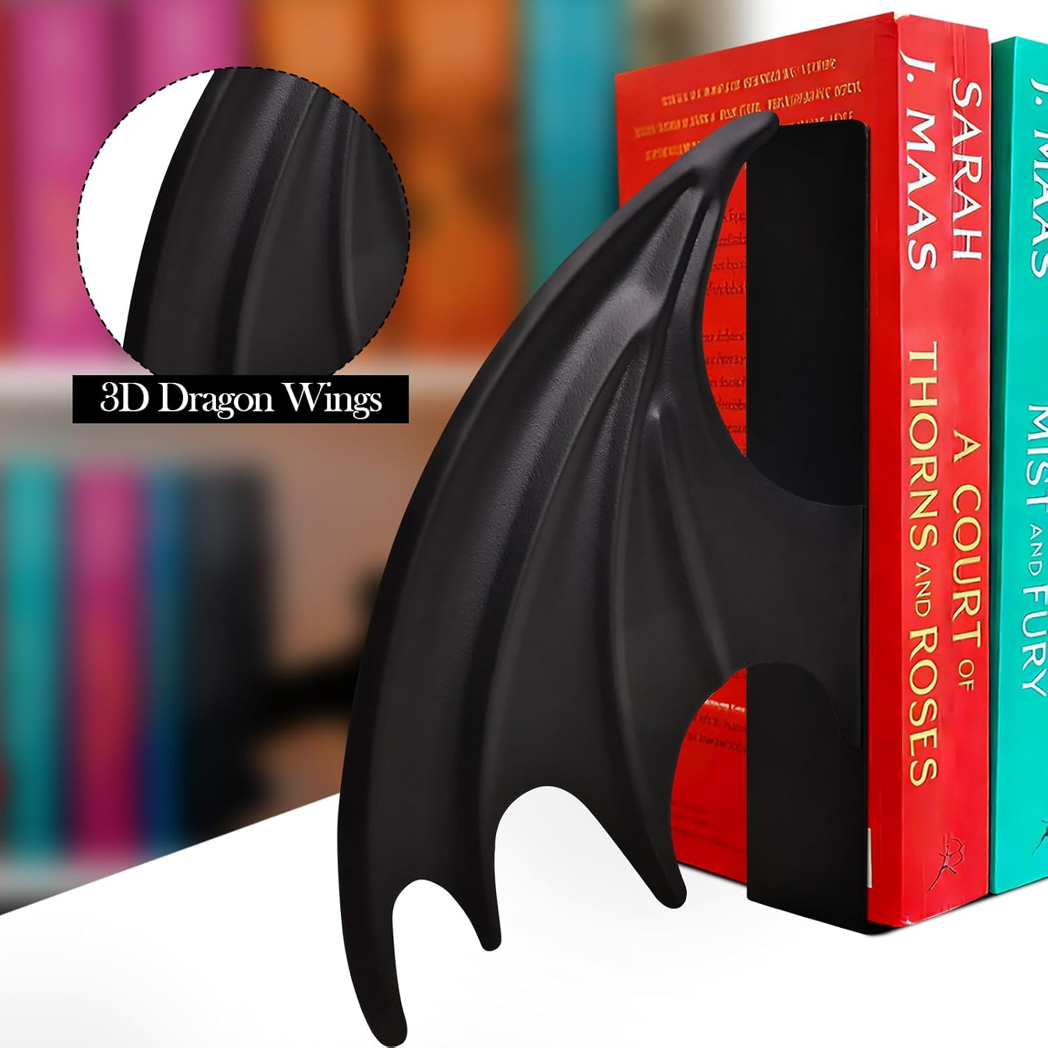 Metal Dragon Wing Bookends – Gothic Fantasy Book Holder Set, Heavy Duty Dragon Book Ends for Desk & Bookshelf Decor, Dark Gothic Decor Gift for Dragon Lovers