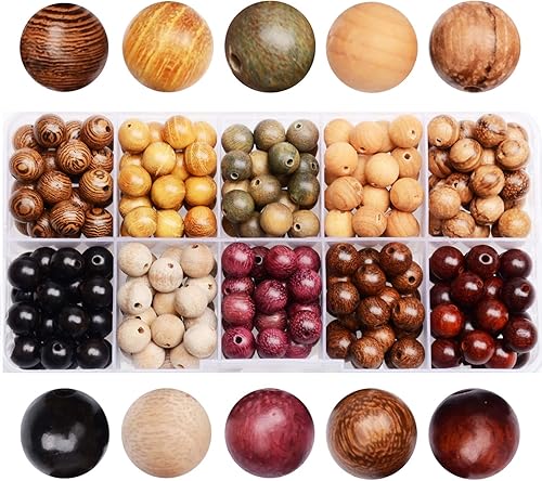 FYGEM 300 cuentas redondas sueltas de madera de 10 colores de 0.236 pulgadas para hacer joyas de bricolaje, tamaño de agujero de 0.061 pulgadas para