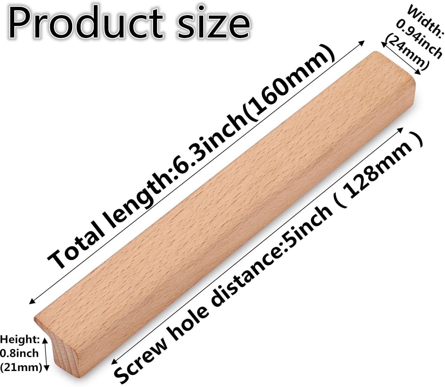 SYZOW Pack of 6 Furniture Handles, Wood, 128 mm, Cabinet Handles, Kitchen Handles, Drawer Handles, Furniture Solid Wooden Handles (Wood)