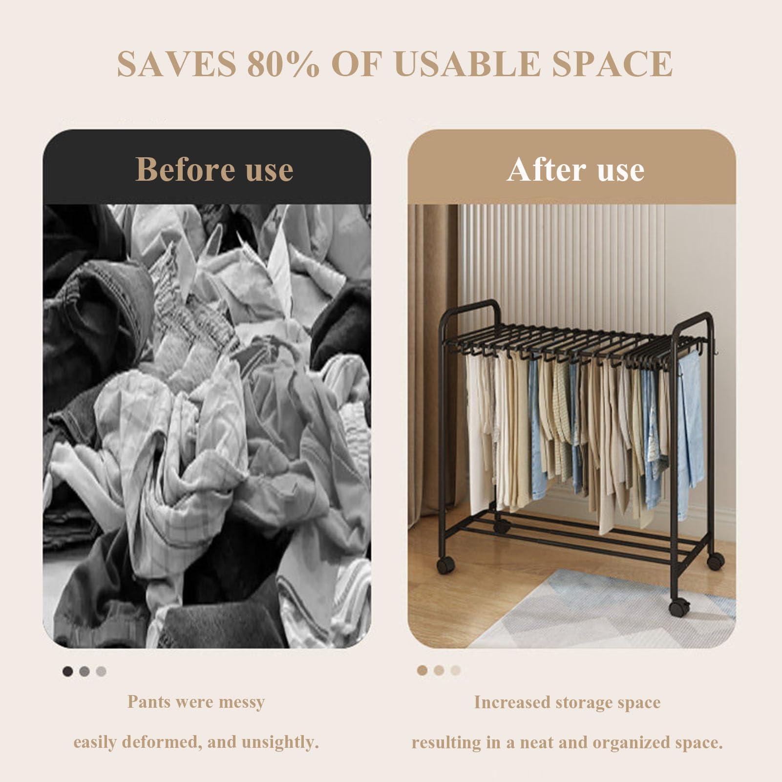 Appendiabiti telescopico da pavimento, espositore multifunzione per pantaloni, carrello organizer per pantaloni, sciarpe, asciugamani con 20 grucce