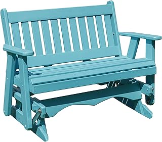 Amish Craftsmanship Made in USA 3-Person 5FT Plastic Poly Lumber Wood Glider Premium Colors HDPE with No wood fibers Memorial Patio Porch Glider Mission Series English design 1000 lbs Limit