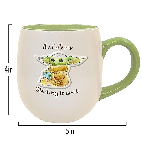 Miniatura 3 de ICUP Star Wars Mandalorian Grogu Starting To Work The Coffee Is Embossed Taza de cerámica de 14 onzas
