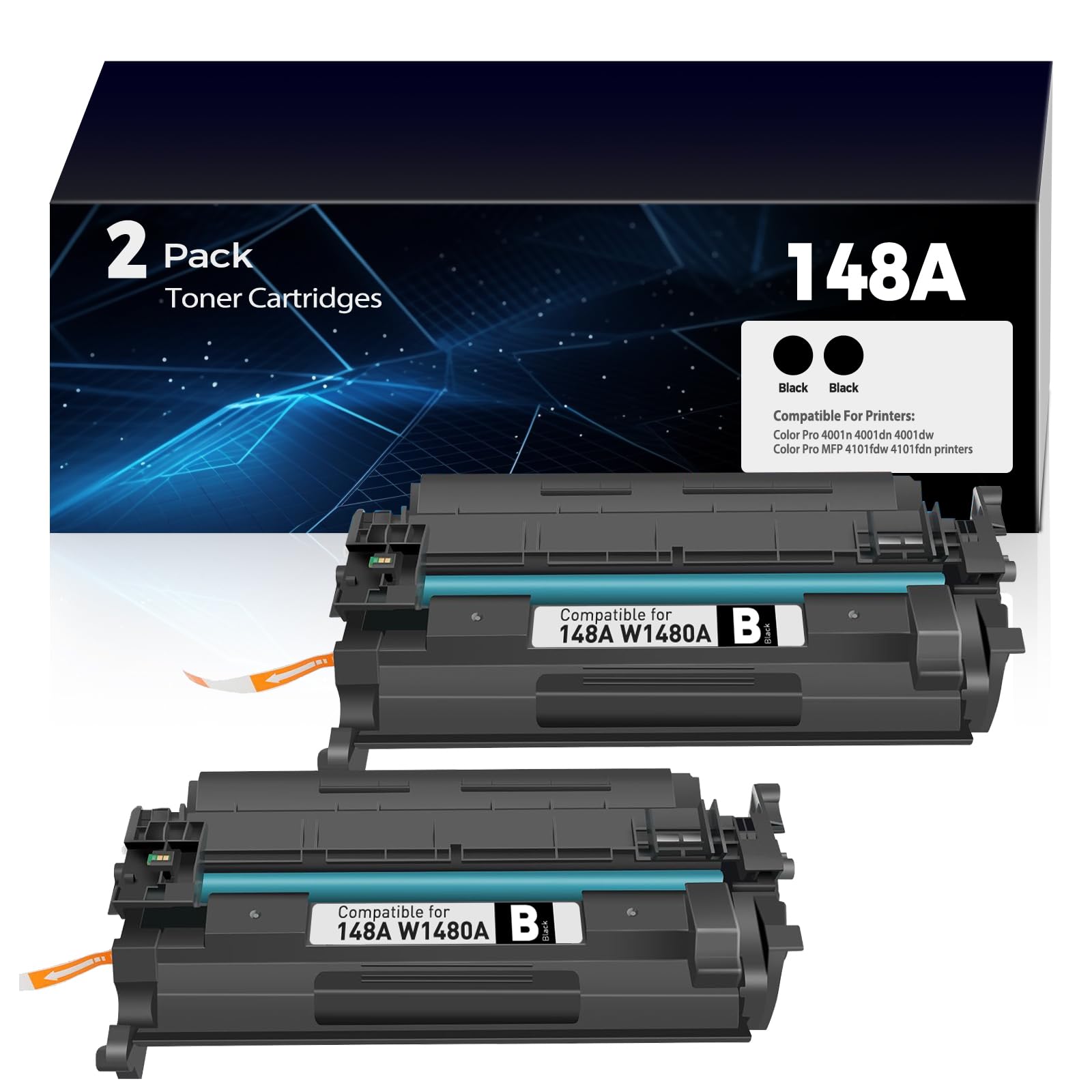 148A W1480A Toner Cartridges Replacement 4001dw 4001dn 4001n for HP 148A 148X W1480A Toner (with Chip) W1480A W1480X Works for MFP 4101fdw 4101fdn Printer (2Black)