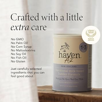 Haven A2 Cow, Goat & Oat Toddler Formula, Milk Powder for Toddlers With Probiotics, Prebiotics, Lutein and Omega 3 Dha, Easy Digestion Formula, Non GMO, American Made, 14.1 Oz each