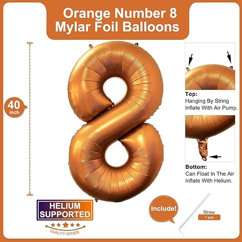 Miniatura 2 de Lovoir Globos de 40 pulgadas, color naranja número 8, tamaño grande, de papel de aluminio de Mylar de polietileno, helio, azafrán, amarillo, para