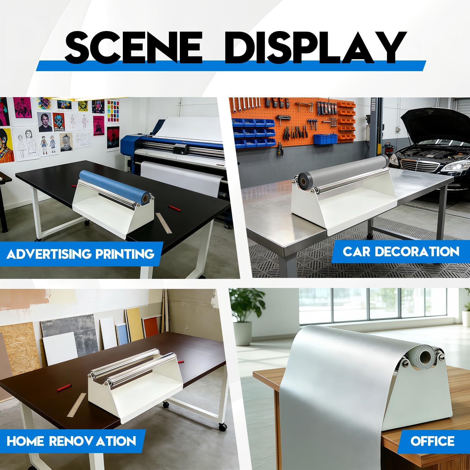 Premium Metal Vinyl Roll Display Holder, Fit for Wallpaper, Applying Window Film, Transfer Paper, TapeMedia Roll Holder Mobile, Double-Layer Metal Drum Rod, White Spray Paint