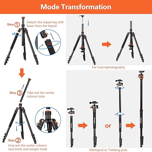 Miniatura 4 de Polarduck Trípode de cámara monopie para teléfono trípode profesional DSLR de 66 pulgadas para iPhone con soporte para teléfono y bolsa de viaje
