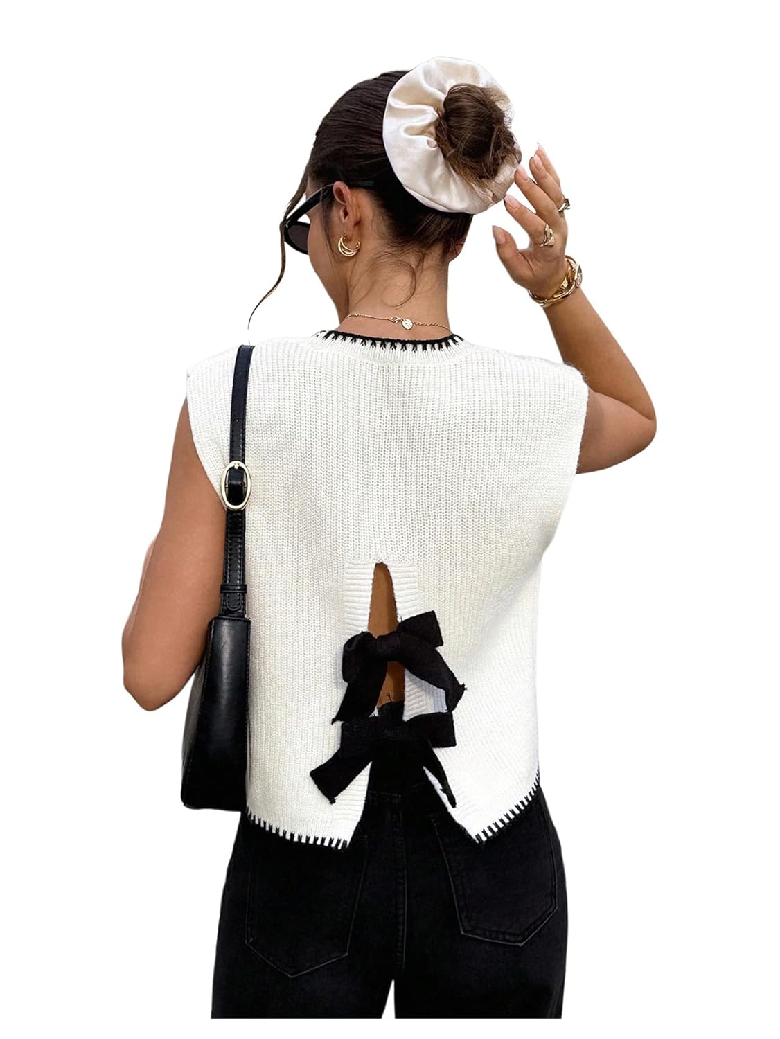 SweatyRocks Womens Short Sleeve Sweater Vest Casual Cap Sleeve Knit Pullover Tops Fall Winter Outfits