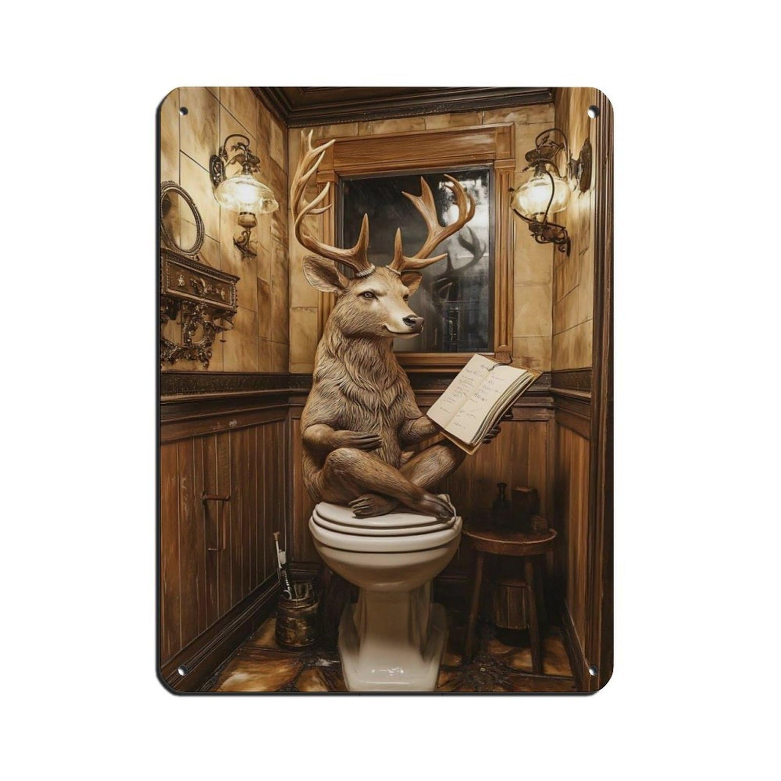 Lxwnze 30L X 40W Cm Quirky Deer, Humorous Bathroom Decor Tin Sign Vintage Metal Pub Club Cafe Bar Home Wall Art Decoration Poster Retro 12X16inch(30X40cm)