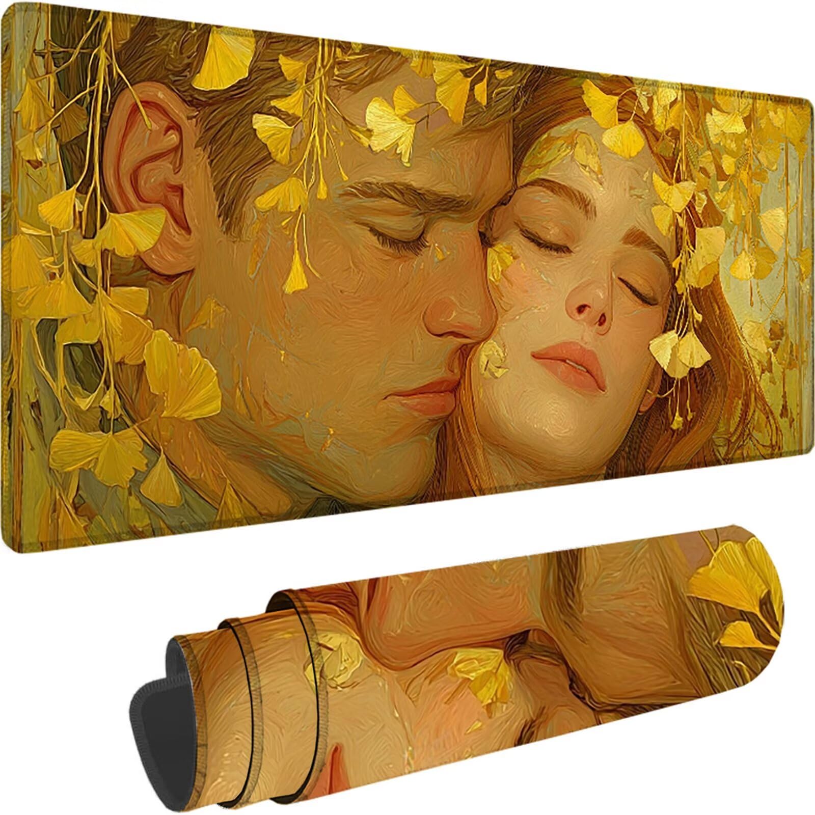 Żółta podkładka pod mysz, duża podkładka pod mysz XXL 800 x 400 x 4 mm, podkładka pod mysz do klawiatury i biura, z przeszytymi krawędziami i antypoślizgowym tyłem do domu, prezent w-613