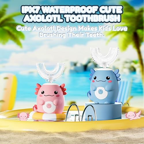 Miniatura 3 de Axolotl Cepillo de dientes eléctrico en forma de U para niños, cepillo de dientes automático Sonic de dibujos animados con 6 cabezales de cepillo,