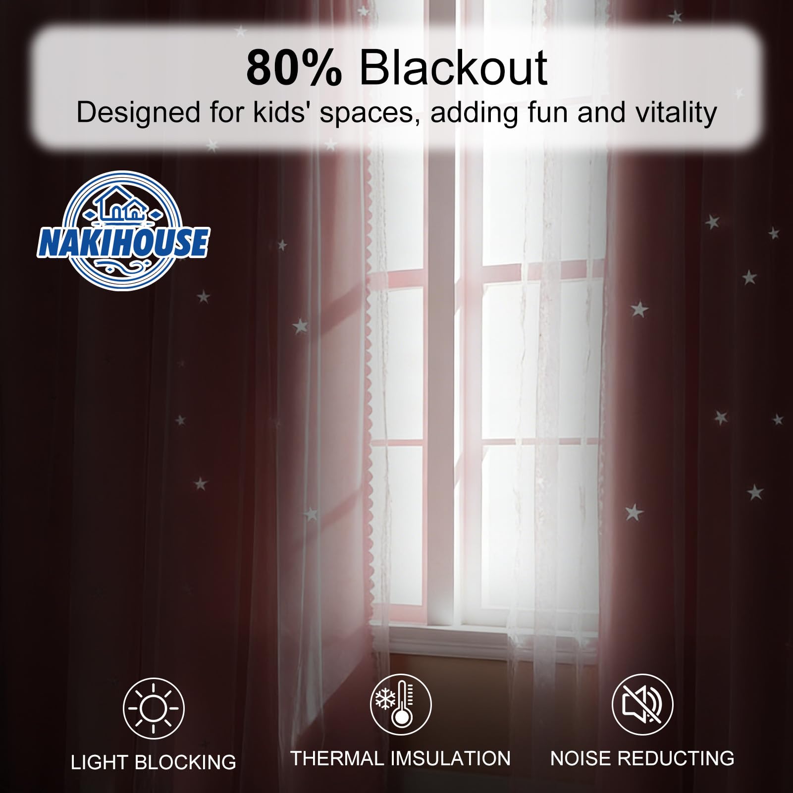 NAKIHOUSE Blackout Curtains with Net,2 Panels Eyelet Curtains for Kids Nursery Bedroom Living Room,52 x 84 Inch Thermal Insulated Curtain & Drapes,Pink - Image 3