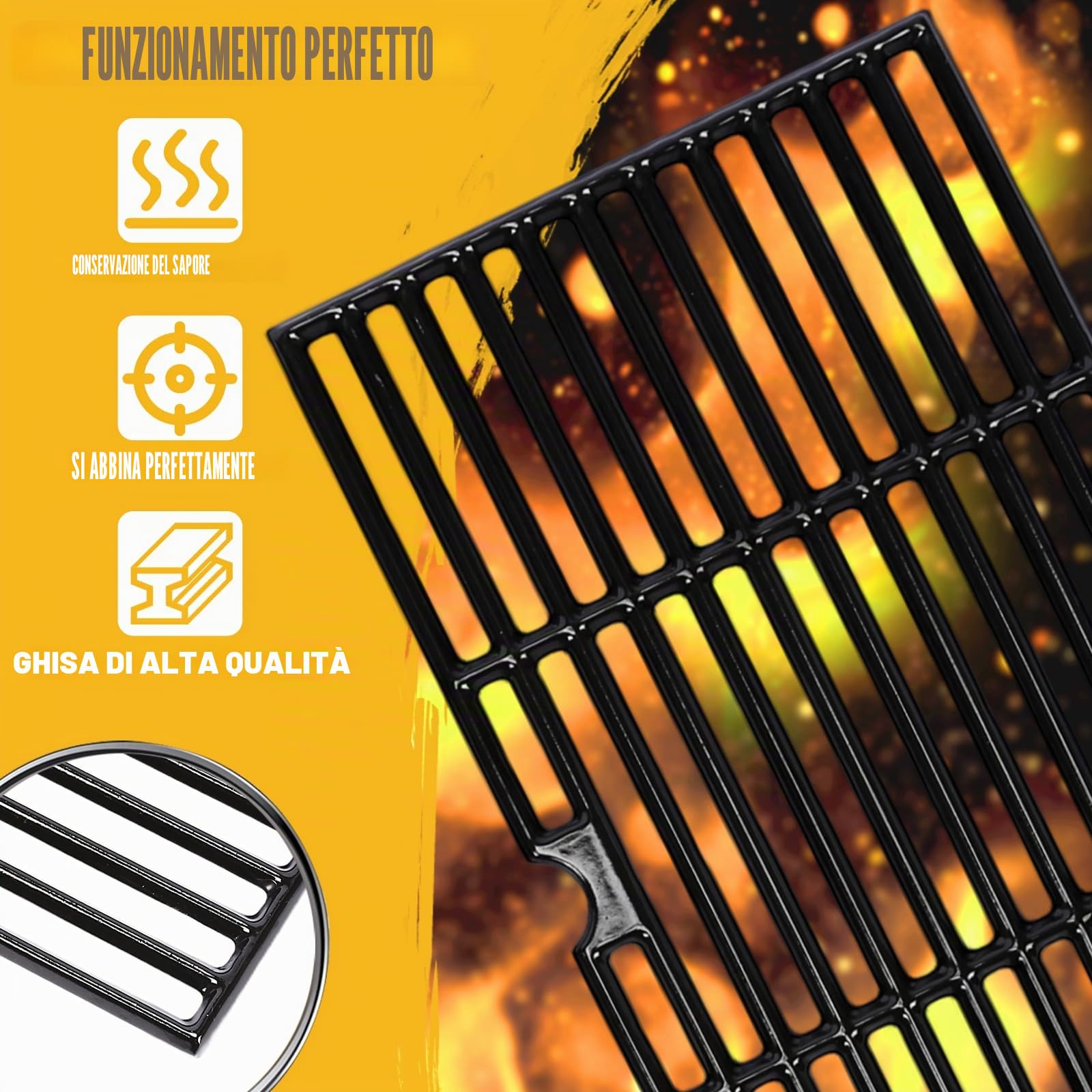 Bar.B.Q.S griglia di ricambio in ghisa 68763 per modelli selezionati di barbecue a gas: Charbroil, Kenmore e altre, set da 3 pezzi