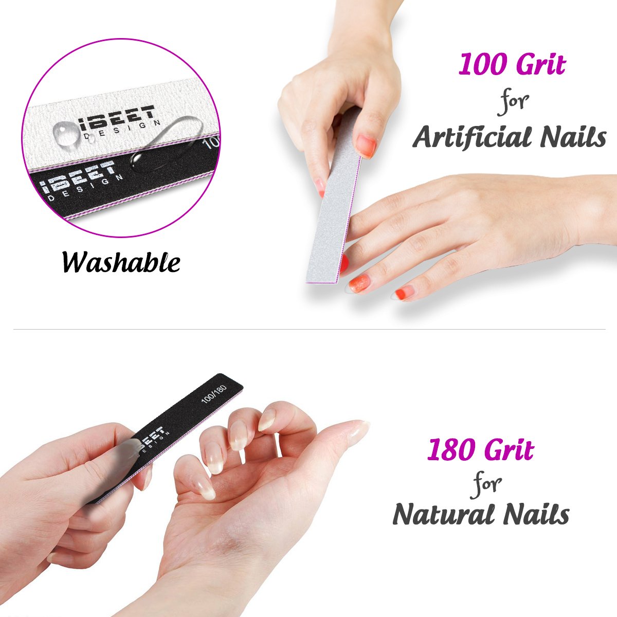 10PCS Nail Files Buffers Set, Double Sided Emery Board 100/180 High Grit Manicure Fingernail File Tool for Nail Kit, Home Professional Nail File Tool Black and Off-White