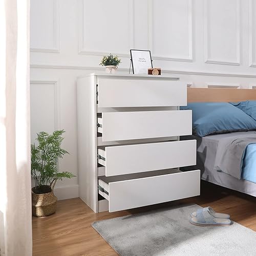 Miniatura 6 de Cómoda blanca para dormitorio 4 cajones cómoda de madera mesita de noche
