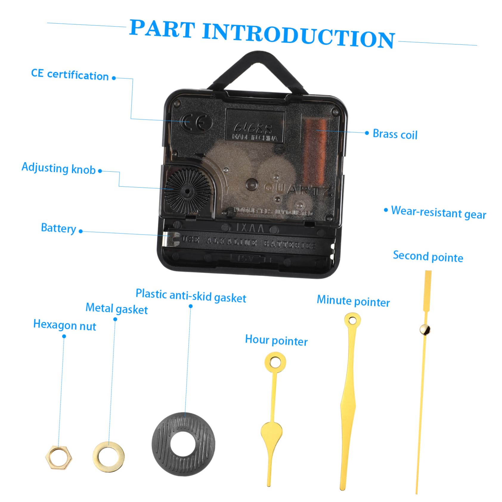 DOITOOL Kit di Sostituzione Movimento dell'orologio al Quarzo Silenzioso Movimento Muto movimenti dell'orologio Parti del meccanismo con 3 Batteria (Oro)