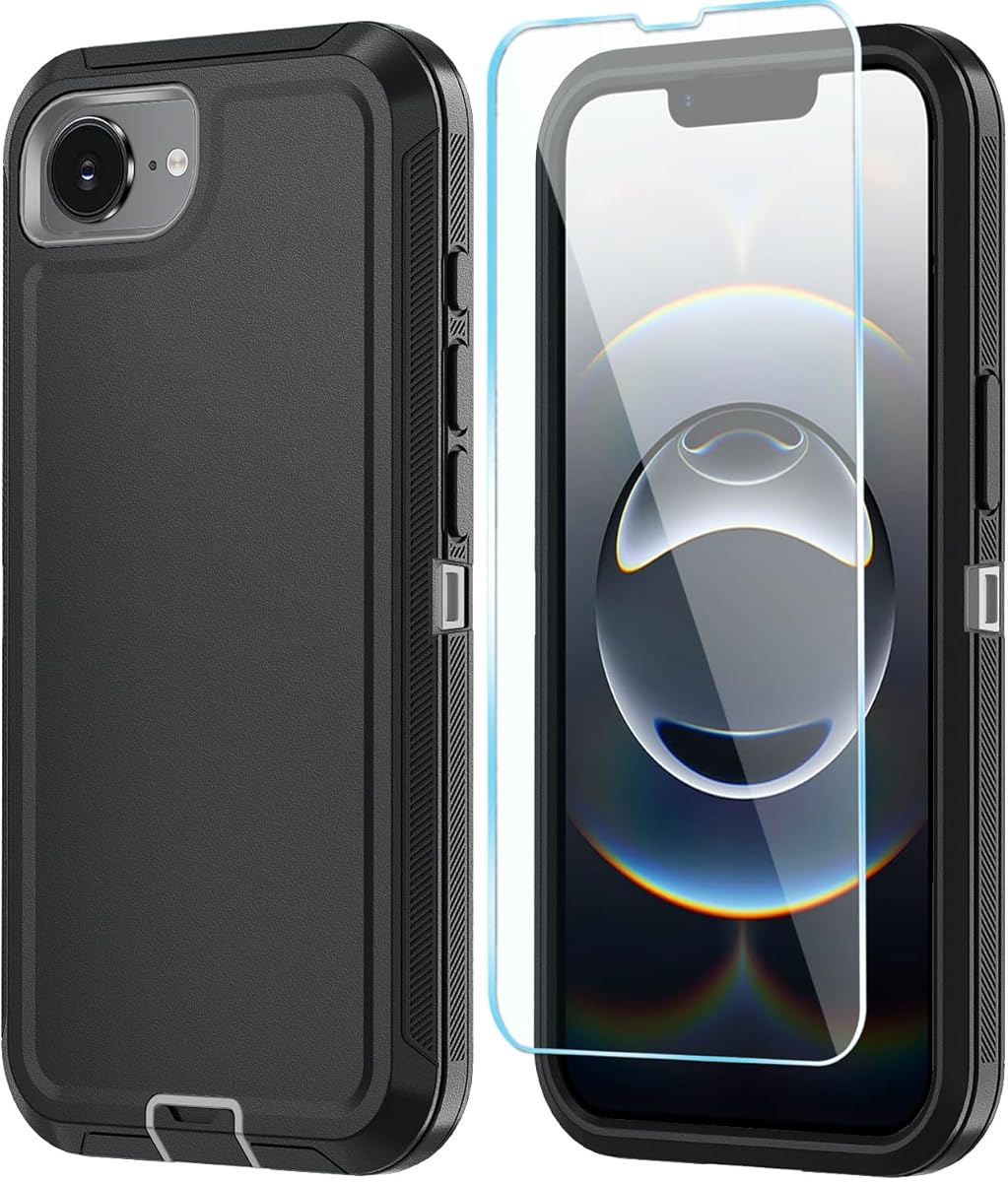 ONOLA Compitable with iPhone 16e Case with HD Screen Protector, [2 in 1 ] Heavy Duty Protection Phone Case for iPhone 16e 6.1" (Black Grey)