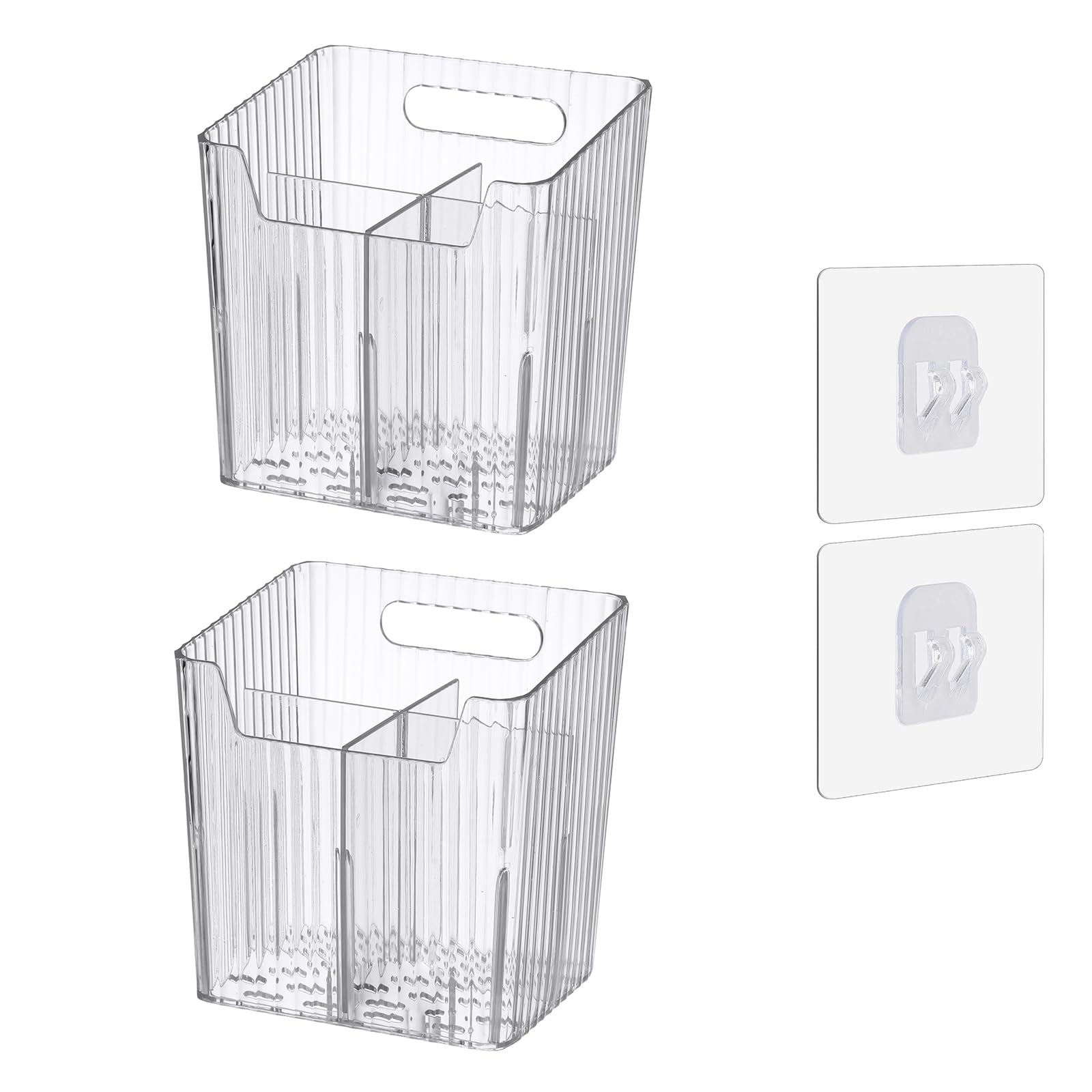 Set Of 2 Storage Organizer Bins Wall Mounted Shower Caddy Bathroom shelves Stackable Clear Plastic Toothbrush Holder Adhesive