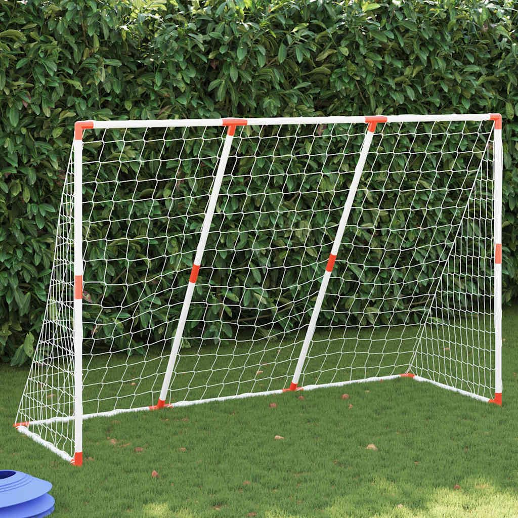 Set porta da calcio 2 in 1, 184 x 64 x 124 cm, bianco | Include pompa e palla, per interni ed esterni, facile da montare, salvaspazio