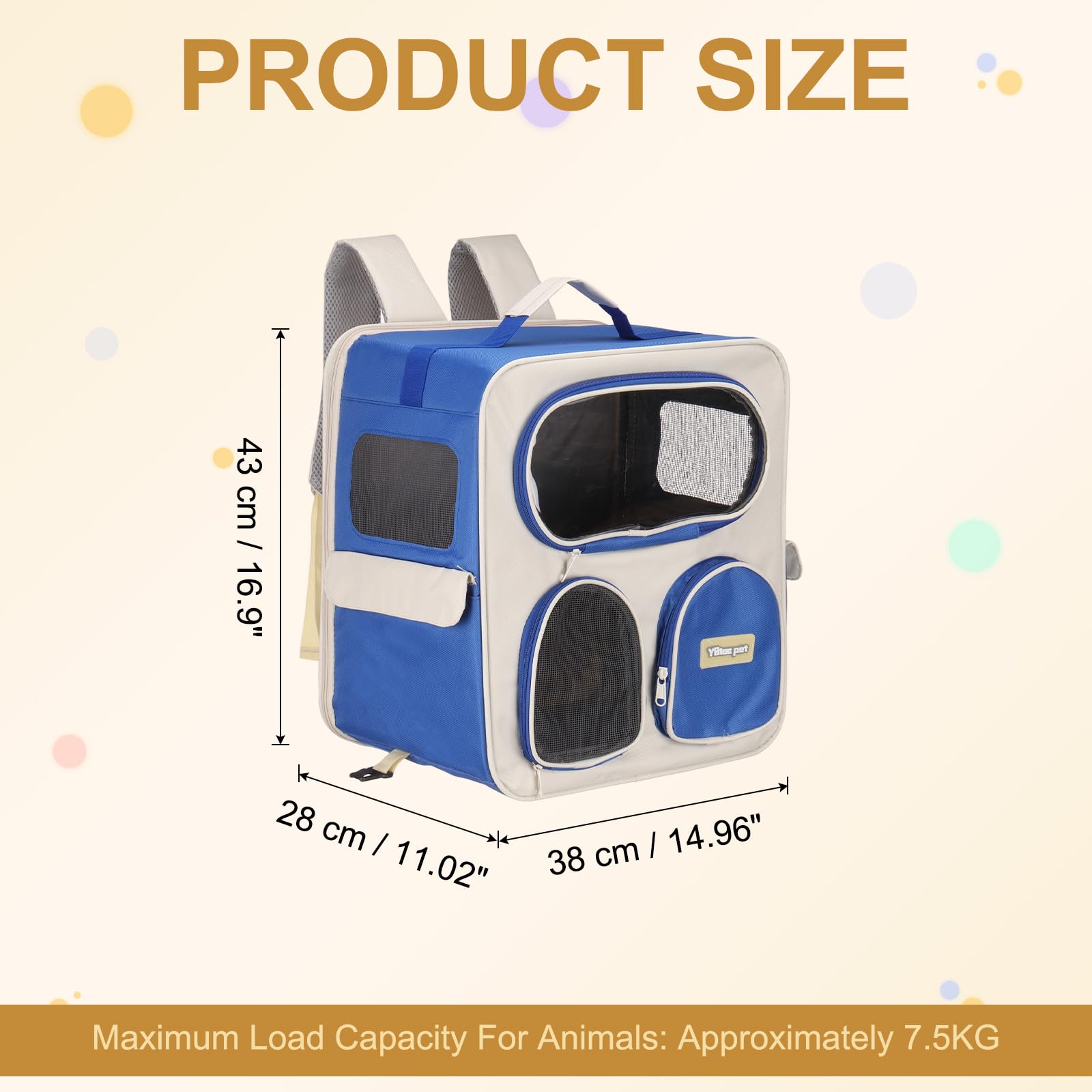 QUARKZMAN Mochila Transportadora para Mascotas Portátil Y Ventilada Bolsa De Viaje para Perros Gatos Y Animales Pequeños De Nylon 14.96" (Azul Marino 1 Pza) Ideal