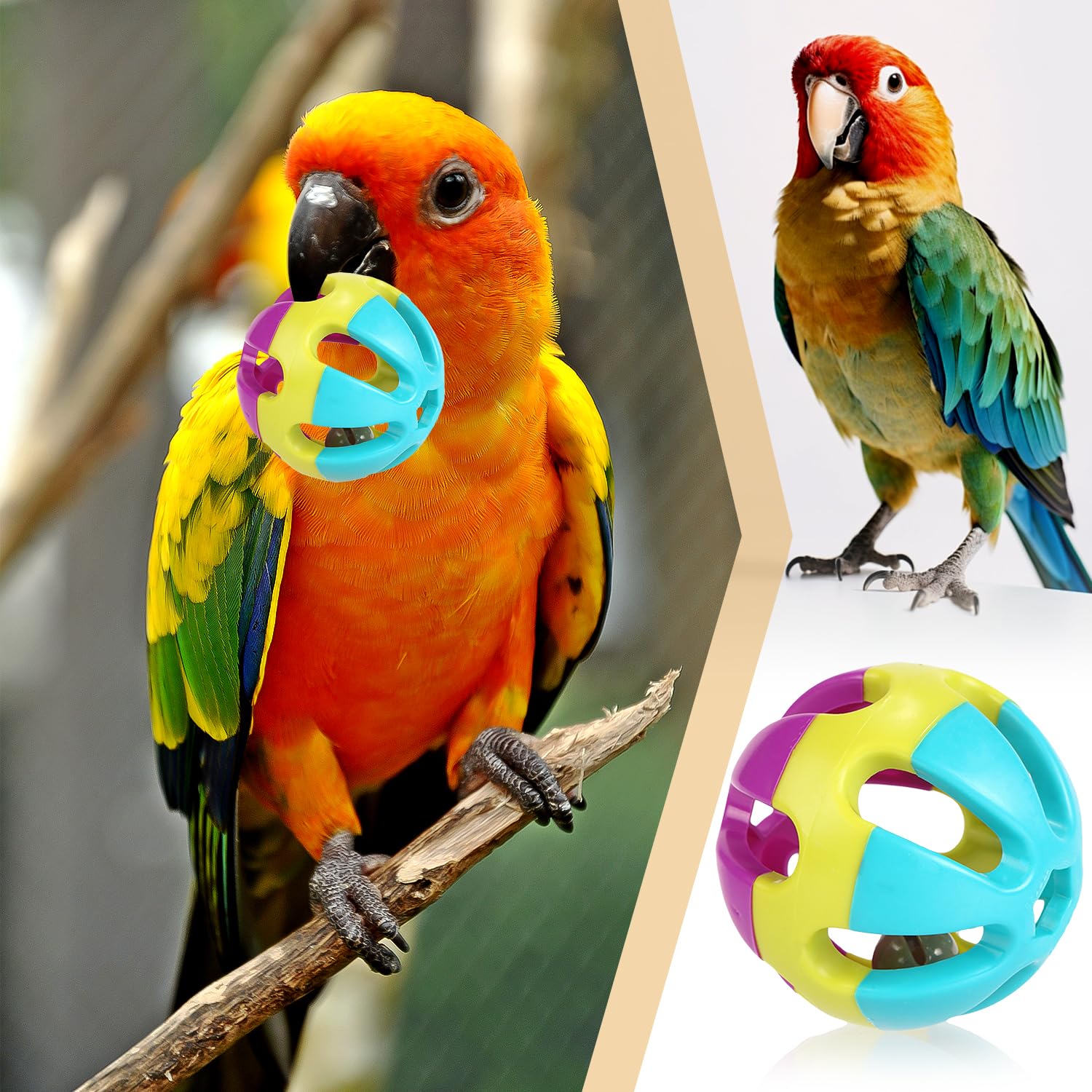 DVOFU 4-Piece Multicolor Parrot Bell Ball Plastic Colorful Birds Ball with Bell Interactive Pet Toy for Small Pets Parrot - Image 3