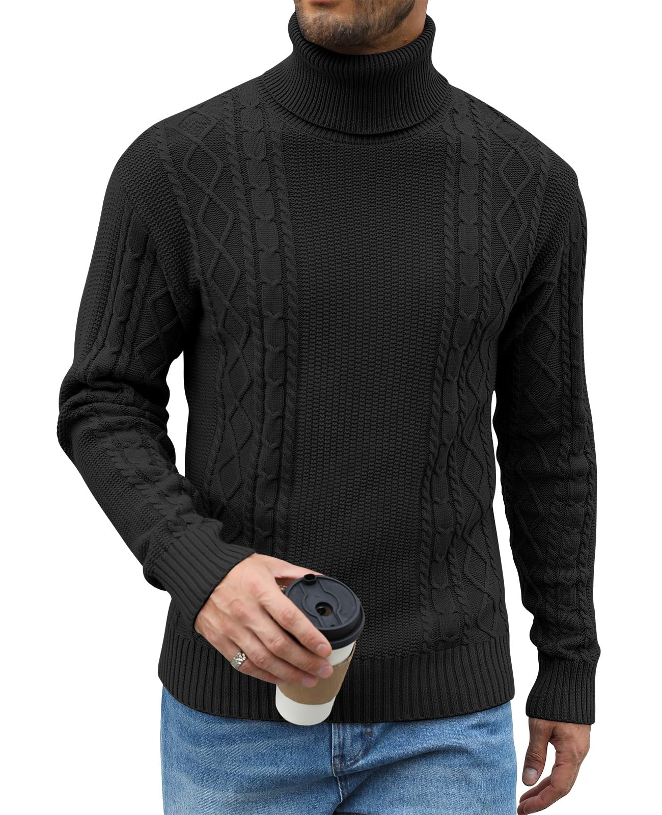 Zetieny Herren Rollkragen Pullover Langarm Strickpullover Winterpullover Feinstrick Sweater Rollkragen Freizeit Slim fit Basic Männer Pullover