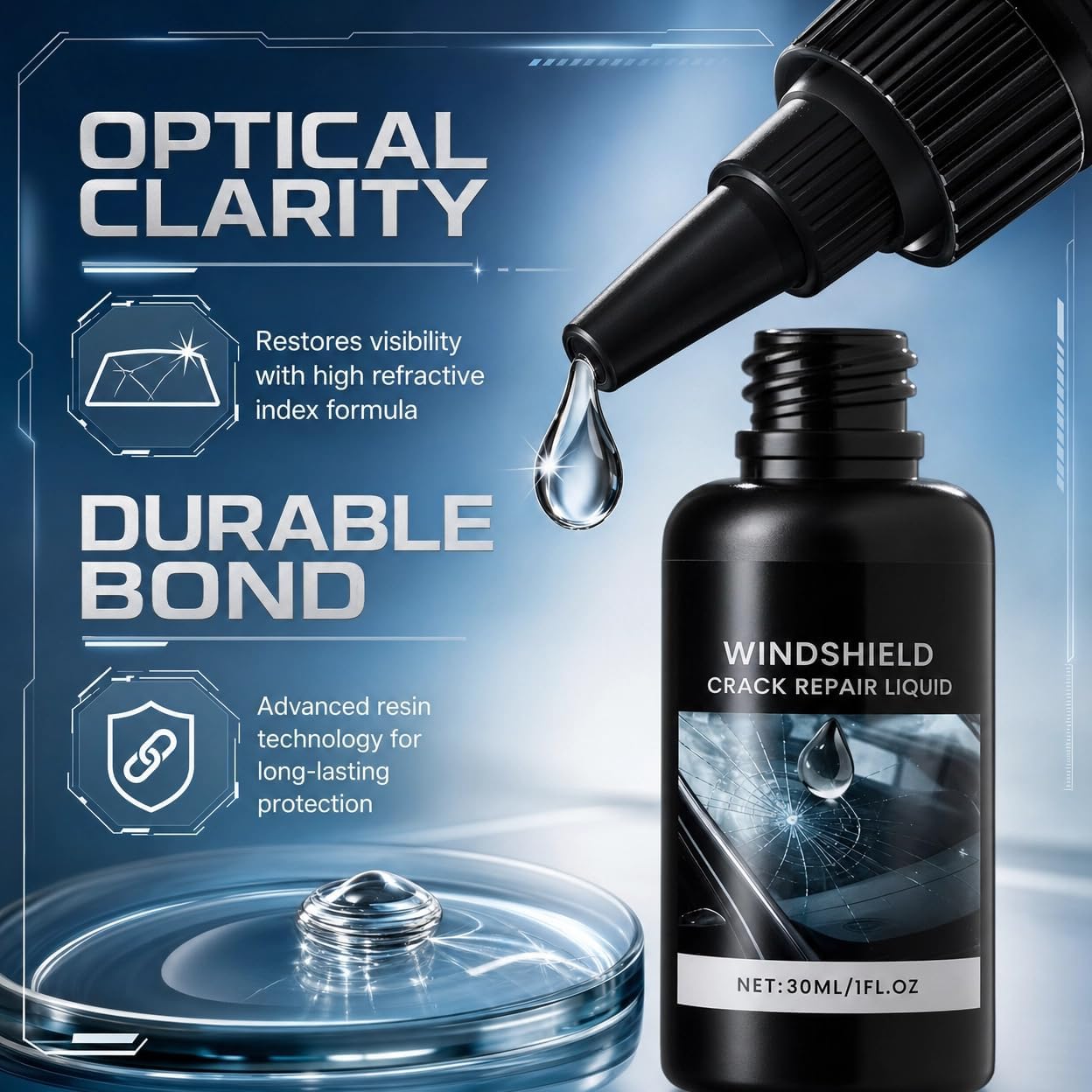 Windshield Crack Repair Kit with Advanced Resin Formula – Fast Cure DIY Automotive Glass Repair Solution for Chips and Cracks on Cars, Trucks and SUVs