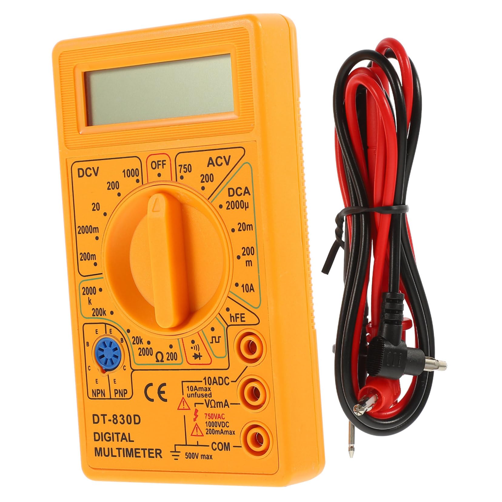 ULTECHNOVO 3pezzi Multimetro Digitale Lcd Con Tester Di Continuità e Prolunga Portatile e Facile Da Usare Misuratore Di Volt Ampere e Ohm Protezione Da Sovraccarico Giallo