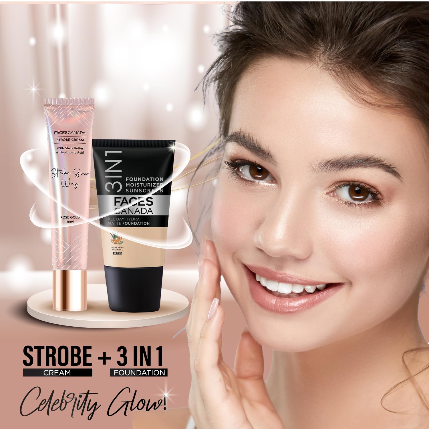 FACESCANADA Strobe Cream for Face Glow, Rose Gold, 0.61 Fl Oz