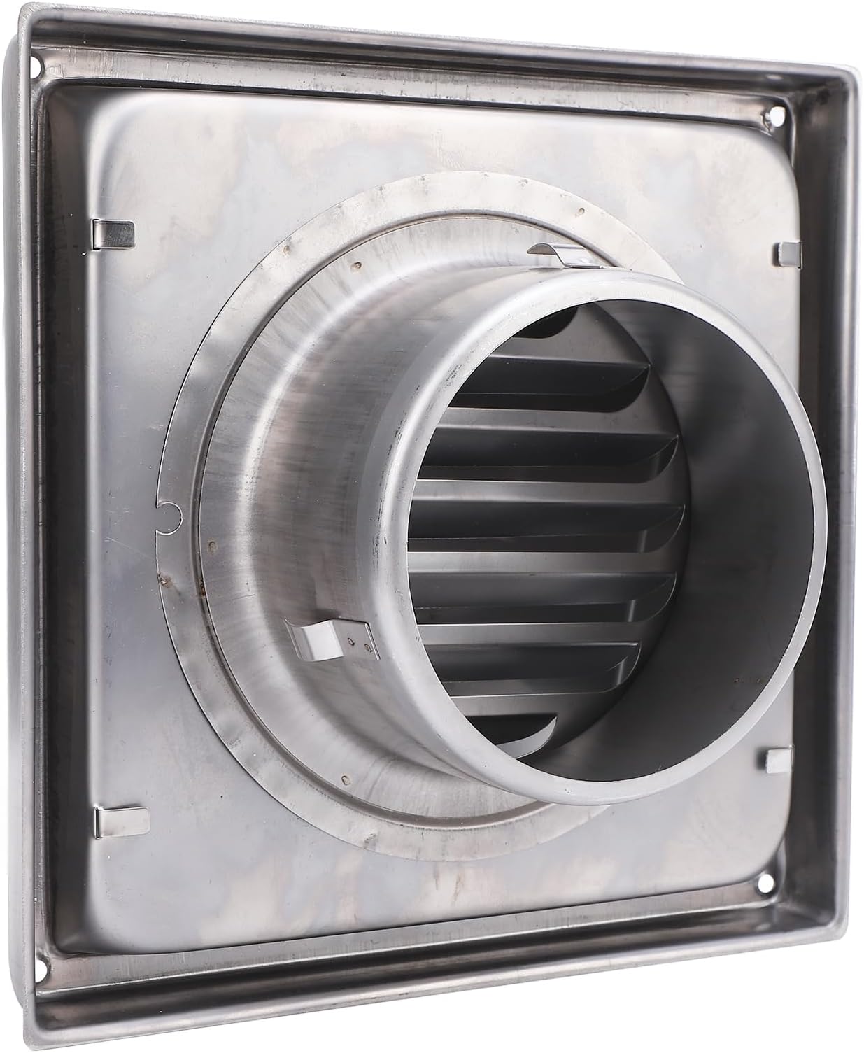 4 Inch Dryer Vent Cover Outside, 100mm Square Stainless Steel Exterior Wall Vent Cover with Windproof Gravity Flap for House