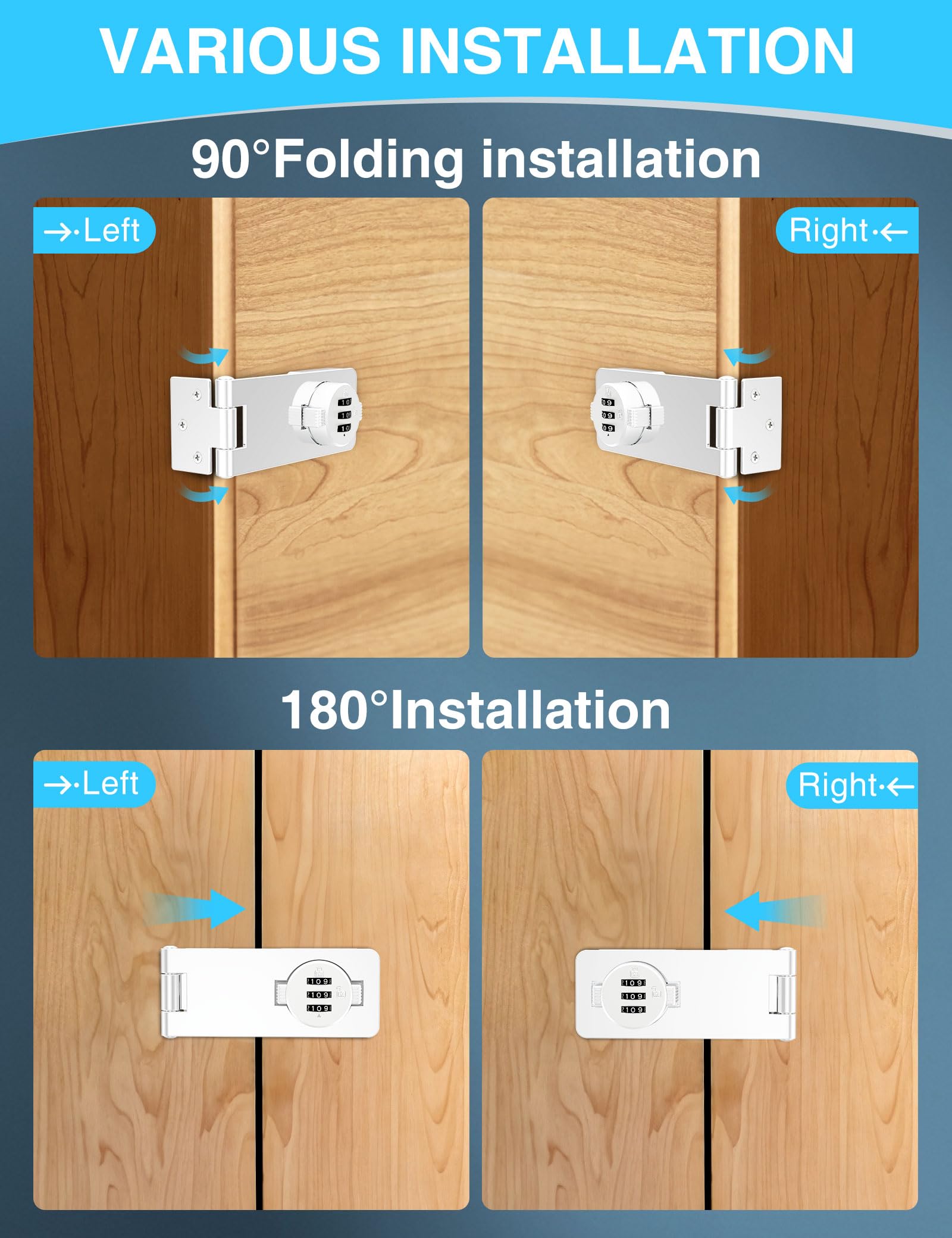 Cerradura de combinación de gabinete sin llave, cerradura giratoria de 3 dígitos para puertas, armarios, cajones, puerta de granero, baño, exterior, armario, valla, aleación de zinc duradera