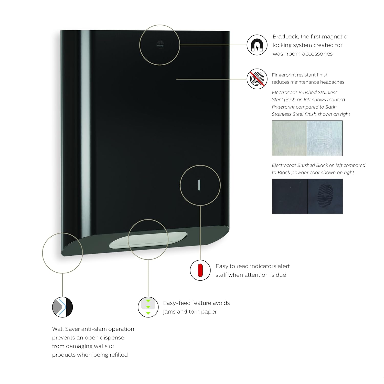 Bradley Elvari Medium Capacity Paper Towel Dispenser for Commercial Restroom, Surface-Mounted, 500 Towel Capacity, Magnetic Locking System, ADA Compliant, Stainless Steel, Satin Finish, 2B1-11