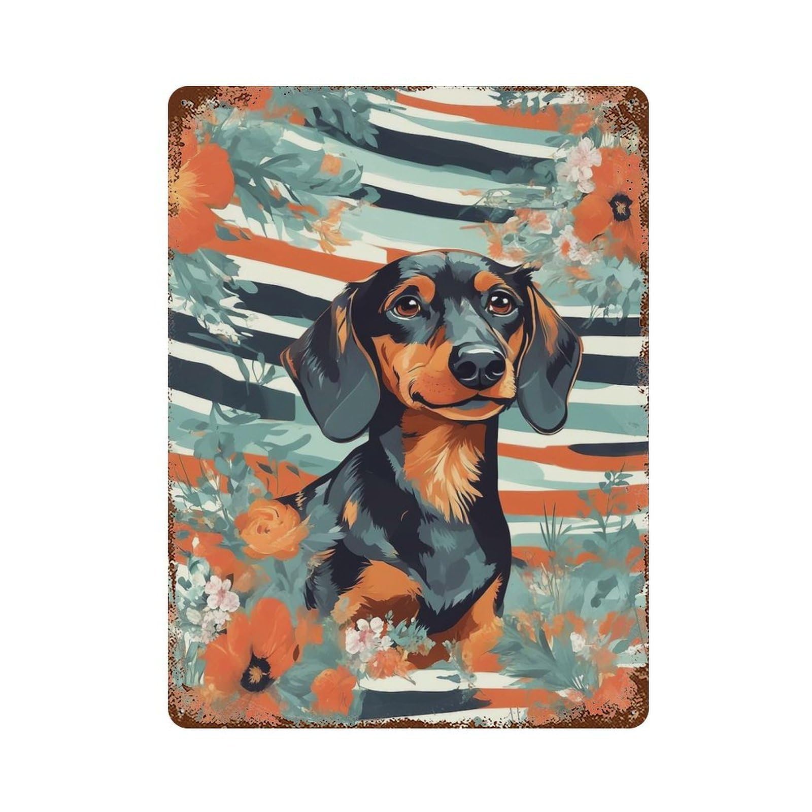 Dog0017 Rust Effect Tin Sign 15.7"x11.8", Old School Wall Decor for Living Room, Hallway And Home Decor