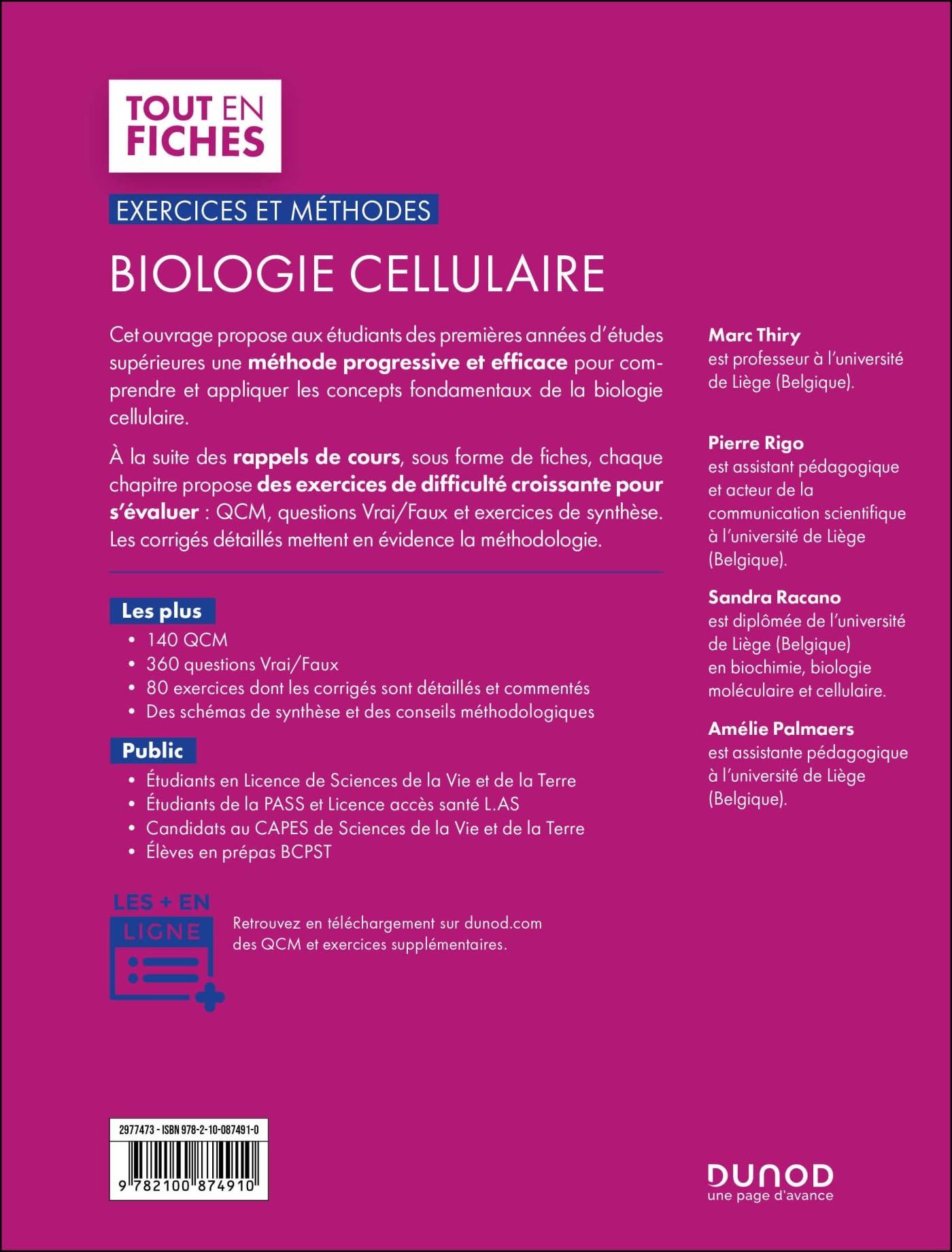 Exercices et méthodes de biologie cellulaire - 4e éd.: Fiches de synthèse, 140 QCM, 360 questions vrai/faux, 80 exercices