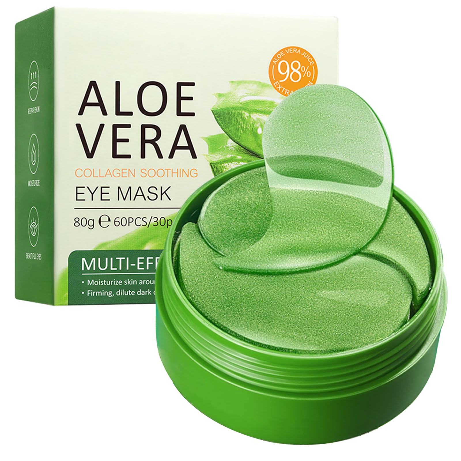 30 Pares Aloe Vera Mascara para Los Ojos,Máscara de Colágeno Parches Hidratante Anti Aging Eye Masks Reduce Efectivamente Arrugas y Bolsas Ojeras e Hinchazón Ilumina el Color de la Piel